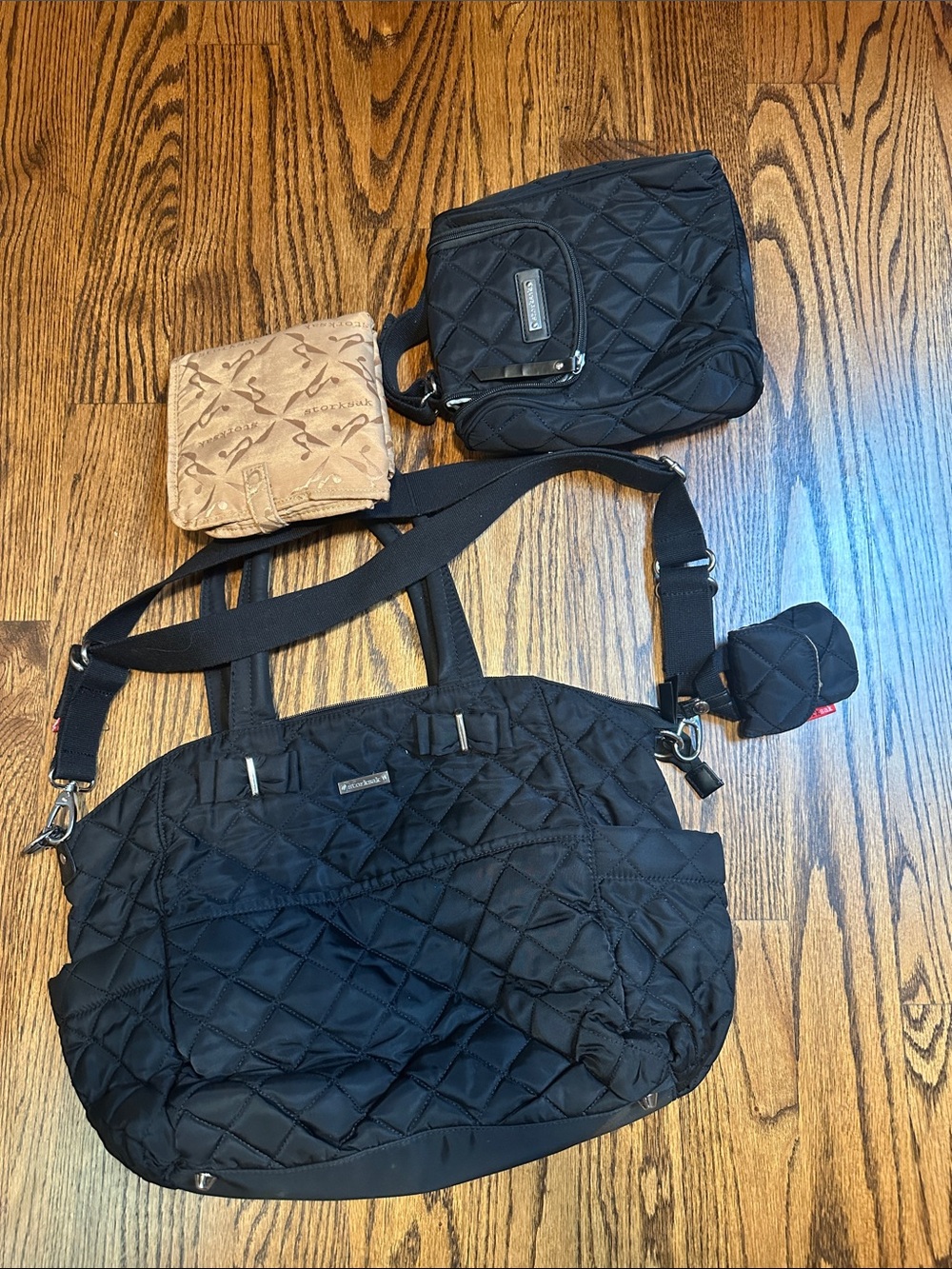 Storksak Black Quilted Tote with Logo Plate